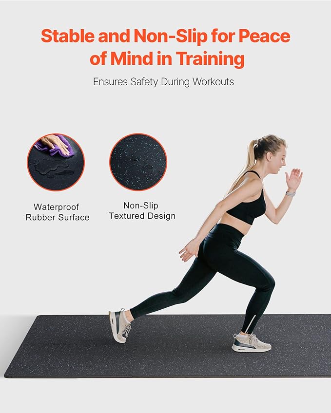 VEVOR 0.56 Inch Thick Gym Floor Mats, Rubber Top with EVA Foam, 25" x 25" Gym Flooring Workout Mats, Interlocking Puzzle Gym Mats for Gym, Home, Garage