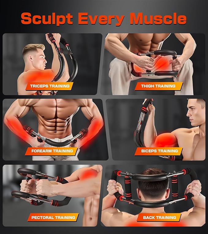 Twister Arm Trainer, 40-120lb Adjustable Resistance Forearm Power Exercise Bar, Chest Workout Equipment, Portable Detachable Chest Exerciser for Men&Women