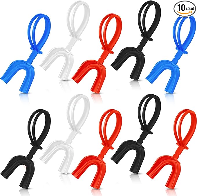 Dunzy 10 Pcs Strapped Mouth Guard Sports Mouthguard with Strap No Boiling Mouthguard Adult Youth Football Mouthpiece Mouth Protector for Boxing Basketball Lacrosse