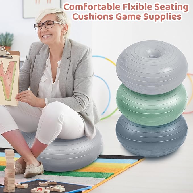 Lewtemi 6 Pcs Flexible Seating for Classroom Elementary 20 Inch Yoga Ball Chairs Large Inflatable Donut Exercise Ball Chair Stability Balance Trainer with Inflator for Kids Student(Boho Color)