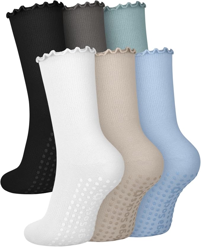 6 Pairs Grip Pilates Socks for Women, Non-slip Yoga Athletic Socks for Barre Ballet Barefoot Workout Hospital