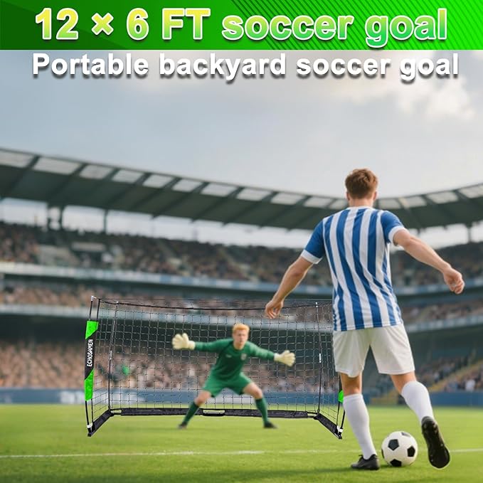 12X6FT/6X4FT Soccer Goal, Portable Soccer Goals for Backyard, Easy to Carry, Easy to Install, Comes with 1 Carry Bag, 4 Ground Nails, Youth and Adult Training Equipment.