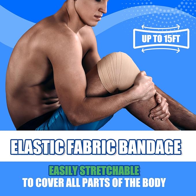 Nuanchu 2 Rolls Adhesive Elastic Tape Bandage Tape Wrap Flexible Stretch Bandages for Sports Ankle, Knee and Wrist Sprains(6 Inch Wide,Apricot)