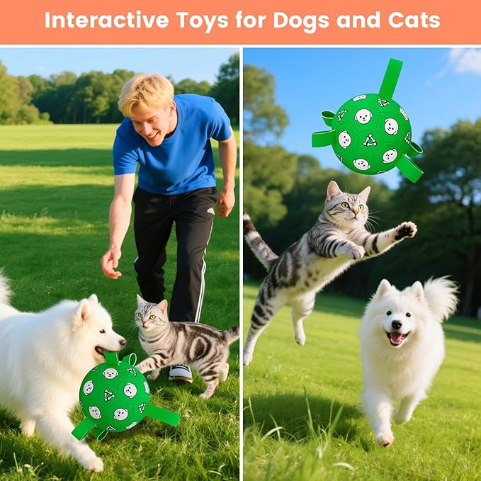 Dog Toy Soccer Ball with Grab Tabs, Durable Dog Soccer Ball, Dog Birthday Toys for Medium & Large Dogs, 8 Inch