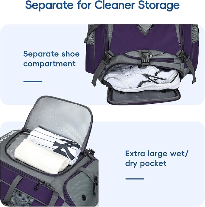 Baseball Bag for Youth and Adult, Softball Backpack 50L Large Capacity, Equipment Backpack with Laptop Compartment and Charge Port