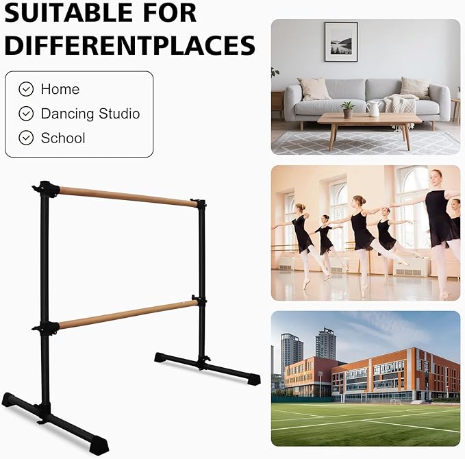 4FT/6FT Height Adjustable Double Ballet Barre, Freestanding Portable Stretching Dance Bar for Home, Heavy Duty Exercise Equipment for Kids & Adults with Anti-Slip Rubber Pads