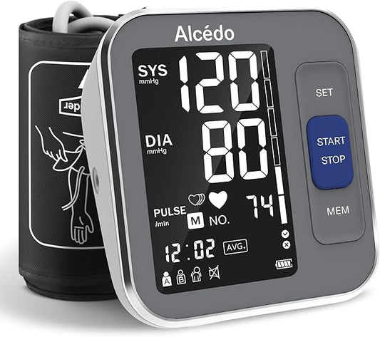Alcedo Blood Pressure Monitor for Home Use, Automatic Digital BP Machine with Large Cuff for Upper Arm (Black Backlit Screen)