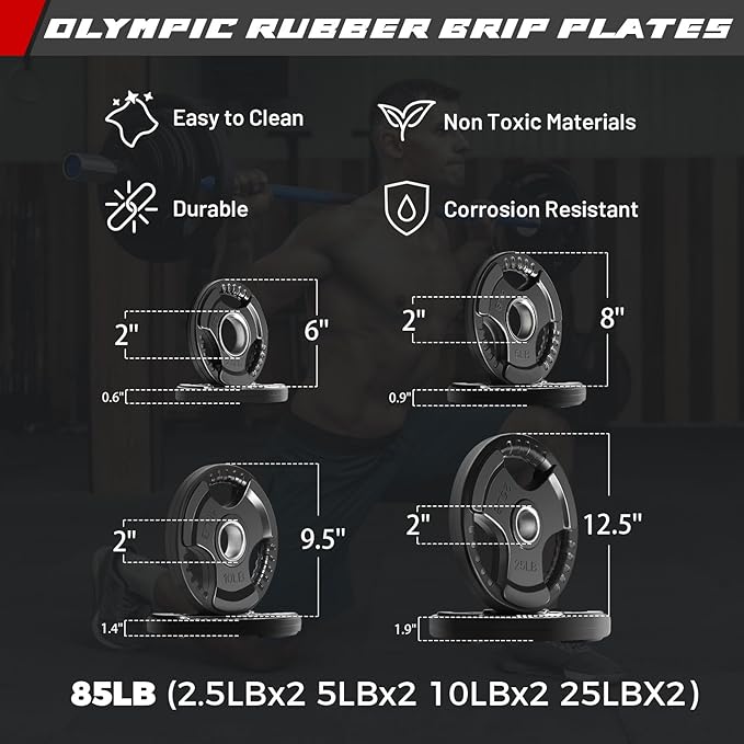 RitFit Barbell Weight Set - 4/6FT Olympic Barbell with Weight Plates (55-275LB Total) - Weightlifting Equipment for Squats, Curls, Deadlifts, Presses, Hip Thrusts