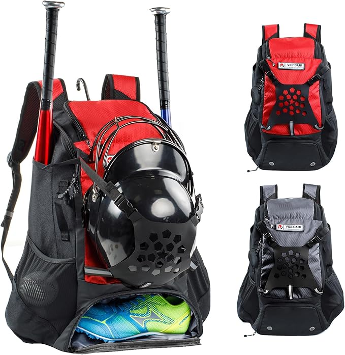 Baseball Backpack for Youth, Boys, Adults - Bat and Softball Equipment Bag With Glove Holder, Helmet, Shoes Compartment - T-Ball Accessories and Baseball Gifts
