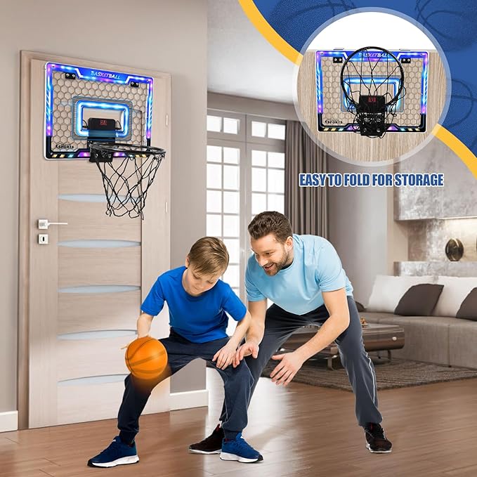 AOKESI Basketball Hoop Indoor for Kids, Mini Basketball Hoop with 3 Balls,Led Light,Batteries & Electronic S Sport Basketball
