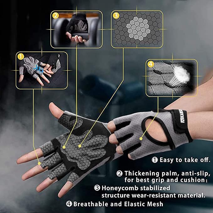 LIFECT Essential Breathable Workout Gloves, Weight Lifting Fingerless Gym Exercise Gloves with Curved Open Back, for Powerlifting, Women and Men