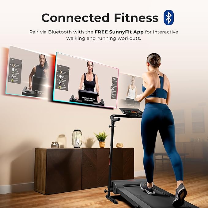 Sunny Health & Fitness Compact Foldable Treadmill - Easy Assembly, Quiet Operation, LCD Performance Monitor, Device Holder - Running & Walking Exercise, Optional Free SunnyFit App Bluetooth Connection