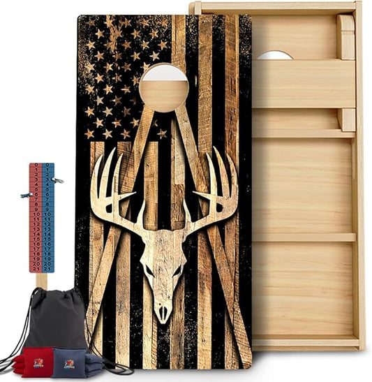 CornholeGamesUSA Pro Cornhole Boards Set | Made in USA | 3/4 Baltic Birch | No Bounce | Triple Thick Legs | Two Brace & Handles, Tournament 2x4 Regulation Set with Score Tower & Cornhole Bags