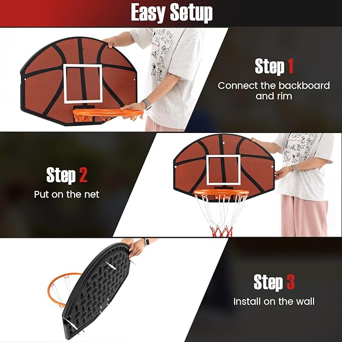 GYMAX Mini Basketball Hoop, Portable Wall Mounted Basketball Hoop with Shatterproof Backboard & All Weather Net, Mounting Hardware Included, Indoor Outdoor Basketball Goal for Kids, Teenagers, Adults
