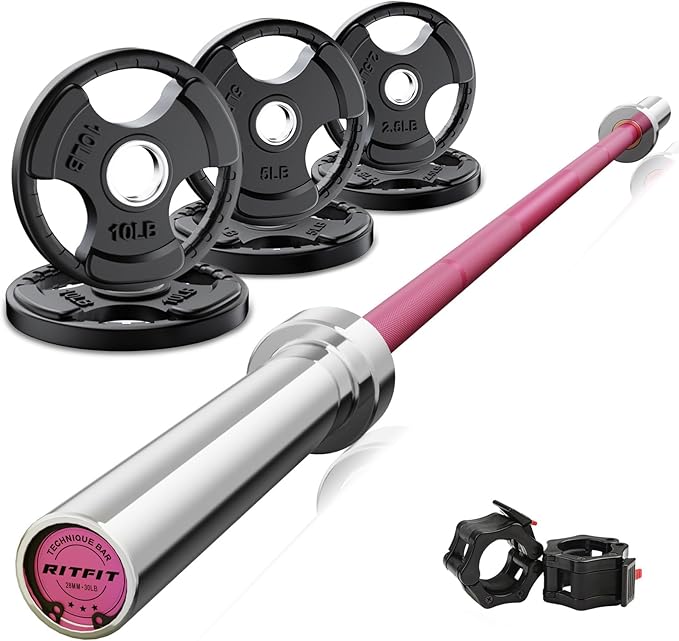 RitFit Barbell Weight Set - 4/6FT Olympic Barbell with Weight Plates (55-275LB Total) - Weightlifting Equipment for Squats, Curls, Deadlifts, Presses, Hip Thrusts