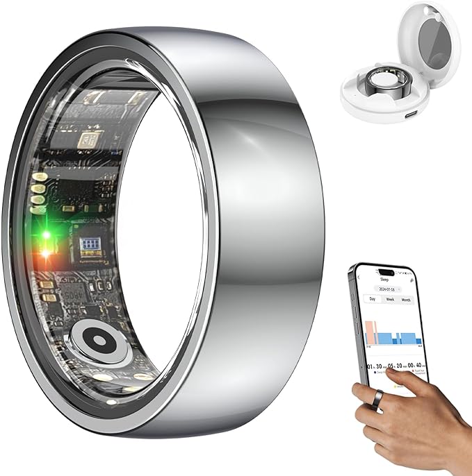 2025 Upgraded Smart Ring Health Tracker for Women Men, IP68 Waterproof Fitness Ring with Sleep Tracker/Step Tracker/Heart Rate/Blood Oxygen/Distance/Calories, No Subscription, Charging Case
