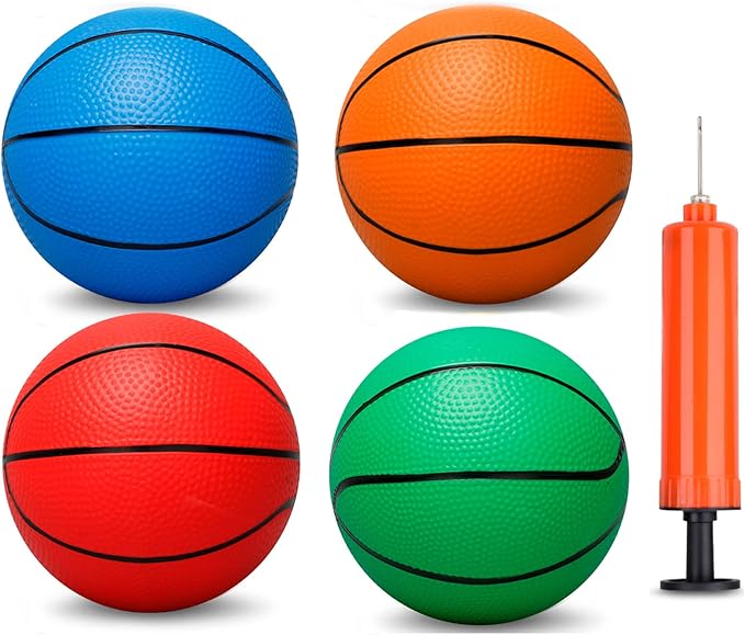 6 Inch PVC Mini Basketball for Indoor Hoops, Soft 6" Rubber Small Replacement Basketball for Over Door Hoop, Sand Beach Toy Balls, Little Pool Basketballs for Kids Toddler(4 PCS with Air Pump)