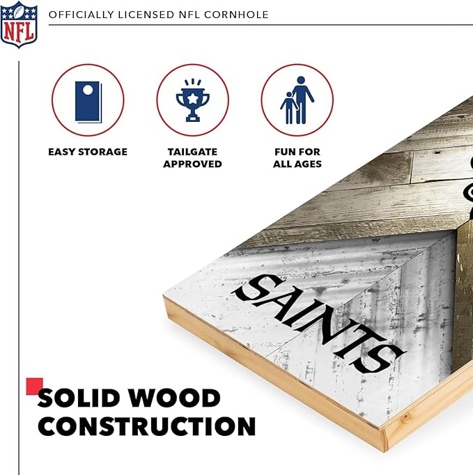 Wild Sports NFL Football 2' x 4' Regulation Size Solid Wood Cornhole Set with Direct Print HD Team Graphics Great Gift for Any Football Fan! Bean Bag Toss Family Outdoor Game