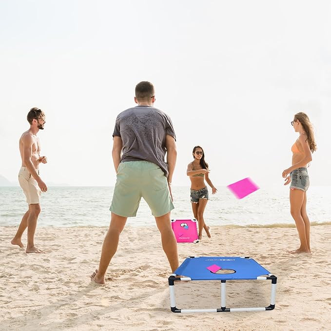 Portable Cornhole Set PVC Framed Corn Holes Outdoor Game Set with 2 Cornhole Boards, 8 Cornhole Bean Bags and Carrying Case, Camping Games Indoor Outdoor for Kids and Adults, Travel Camping Accessory