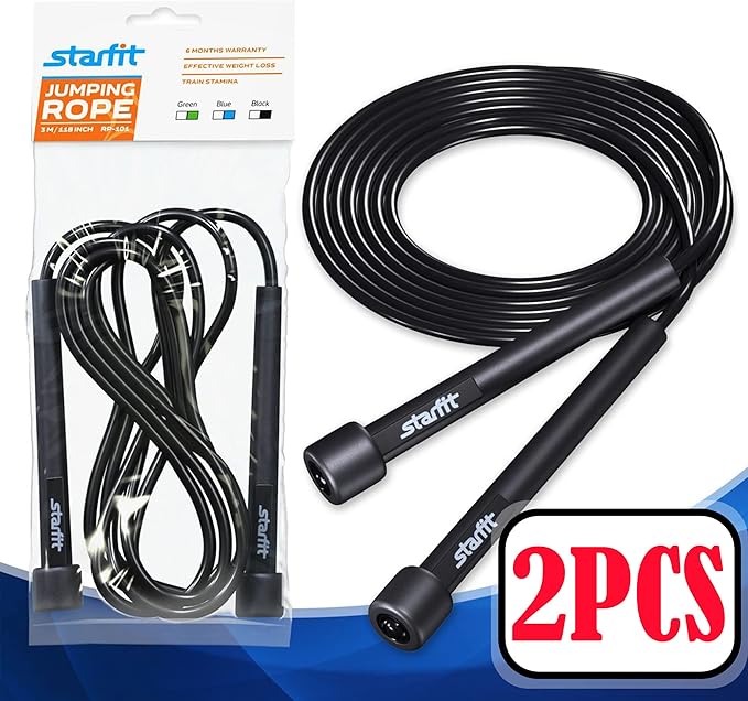 STARFIT Lightweight Jump Rope for Fitness and Exercise, Adjustable Jump Ropes with Plastic Handles, Cardio and Endurance Training, Jumping Rope for Workout
