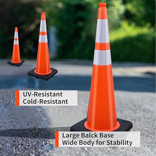 BESEA 6 Pack 36” Traffic Cones Orange Safety Road Cones with Reflective Collars, Heavy Duty Parking & Construction Cone for Traffic Control