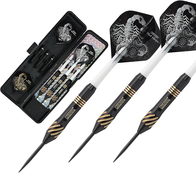 CUESOUL Steel Tip Darts Set 20/22/24 Grams with Deluxe PU Darts case-Black Scorpion Series
