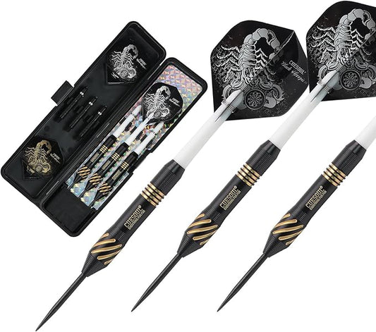 CUESOUL Steel Tip Darts Set 20/22/24 Grams with Deluxe PU Darts case-Black Scorpion Series