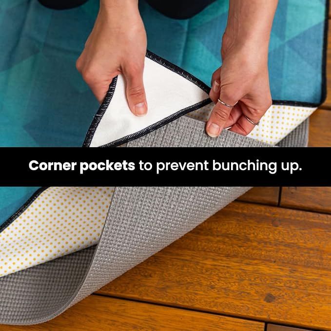 Yoga Drip Yoga Towel - Non Slip Hot Yoga Mat Towel With Corner Pockets, No-Skid Grip, and Built-in Alignment Lines | Soft, Moisture Wicking, and Sweat Absorbent | No Bunching, Stays in Place 72" x 25"