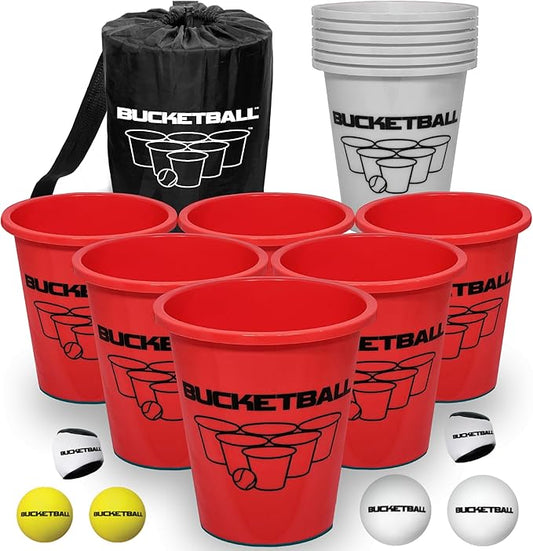 BucketBall | Team Color Edition | Combo Pack (Red/Silver): Original Yard Pong Game: Best Camping, Beach, Lawn, Outdoor, Family, Adult, Tailgate, Jumbo, Giant Game