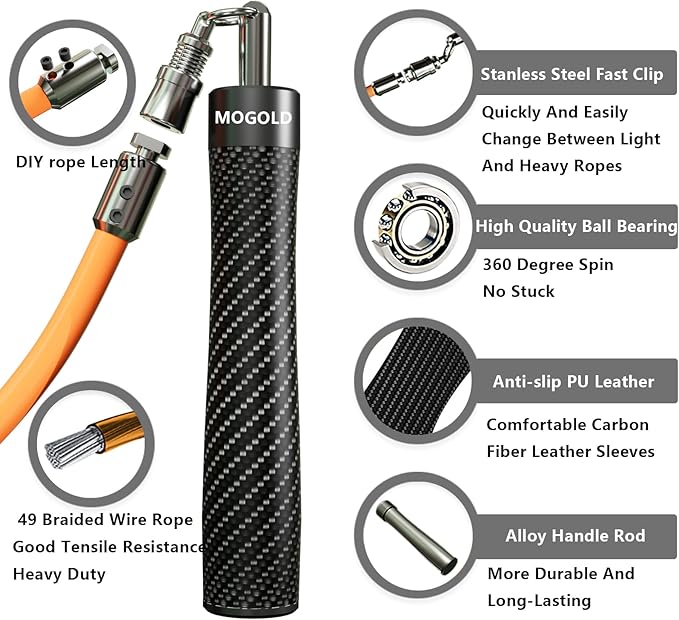 Weighted Jump Rope for Men Women -Interchangeable 1/5lb 1/4lb 1/2lb Heavy jump ropes - 360 Degree Spin - Length Adjustable,Ergonomics Leather Grip Skipping Rope for Fitness Weight Loss & More