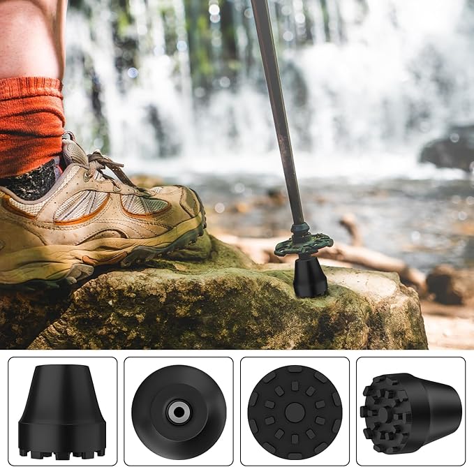 supregear Replacement Rubber Tips for Trekking Poles and Walking Sticks, Anti-Slip Shock-Absorbing Black Feet Caps, Universal Fits 11 mm Standard Hiking Canes and Collapsible Walkers