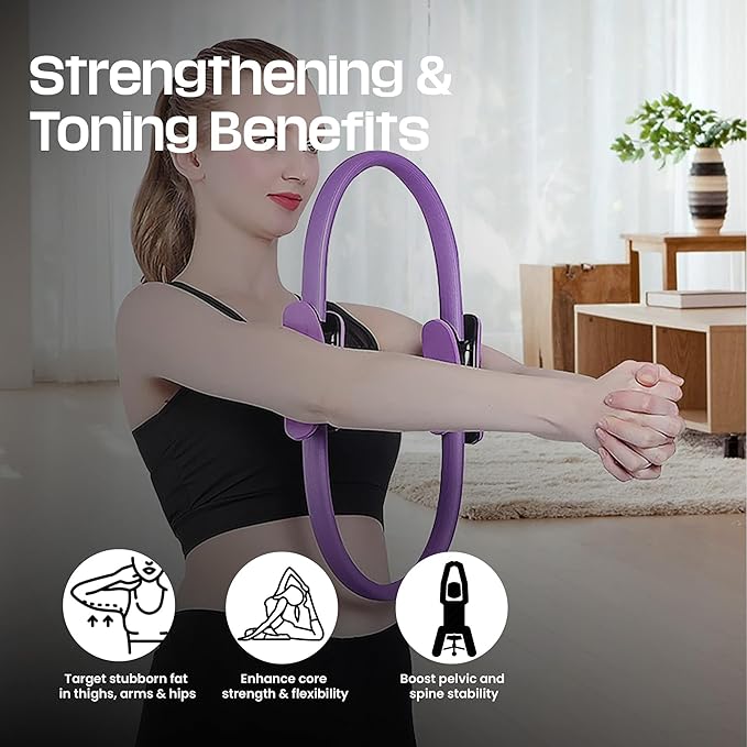 Premium Pilates Ring Fitness Circle - Lightweight Durable Foam Padded Handles, Flexible Resistance Exercise Equipment for Toning Arms, Thighs, Legs & Core