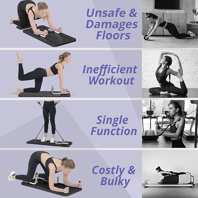 JANUA Pilates Board - Pilates Reformer Set, Multi-Purpose Foldable Pilates Reformer Board for Home, 5 in 1 Pilates Sliding Board