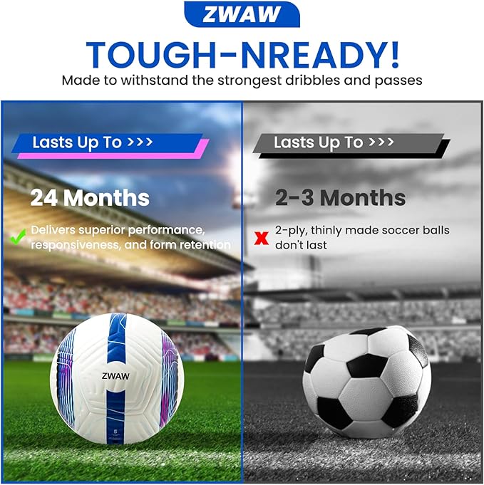 Official Match Soccer Ball Size 5 – Waterproof PU Leather, Includes Pump & Needles, Mesh Storage Bag for Easy Carry