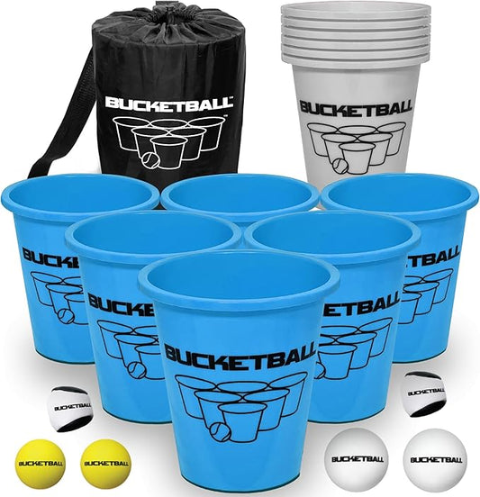 BucketBall | Team Color Edition | Combo Pack (Light Blue/Silver): Original Yard Pong Game: Best Camping, Beach, Lawn, Outdoor, Family, Adult, Tailgate, Jumbo, Giant Game