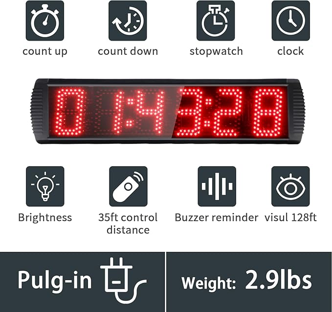 Portable 5'' High 6 Digits LED Race Clock with Tripod for Running Events, Countdown/up Digital Race Timer, 12/24-Hour Clock,LED Stopwatch by Remote Control