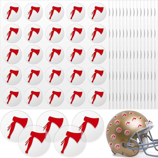 Jecery 200 Pcs 8 Sheets Football Helmet Stickers Hatchet Decals 1-1/8 Inch Self Adhesive Hockey Stickers for Baseball Softball (Red on Clear)