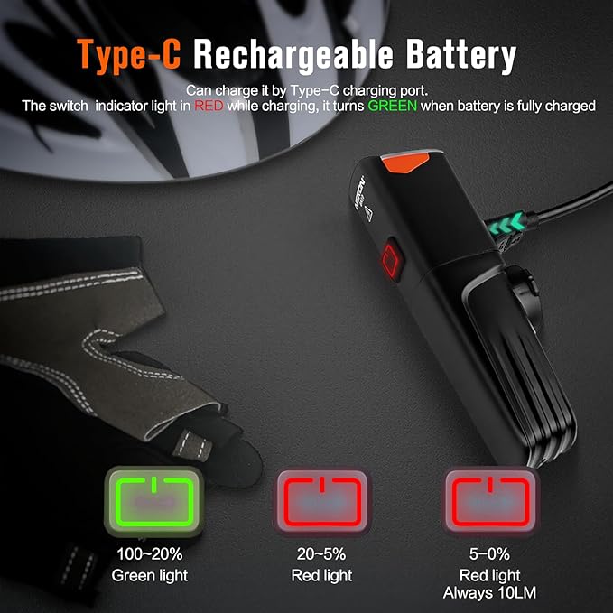 Nicron Bike Lights, 720 Lumens Bike Headlight，5 Modes USB Rechargeable Bicycle Light Super Bright, Bike Lights for Night Riding Waterproof IPX4 Bike Light.