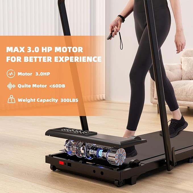 DeerRun 3 in 1 Walking Pad Treadmill, 300 Weight Capacity Foldable Treadmill, 3.0HP Low Noise Under Desk Treadmills for Home Office with Remote & APP