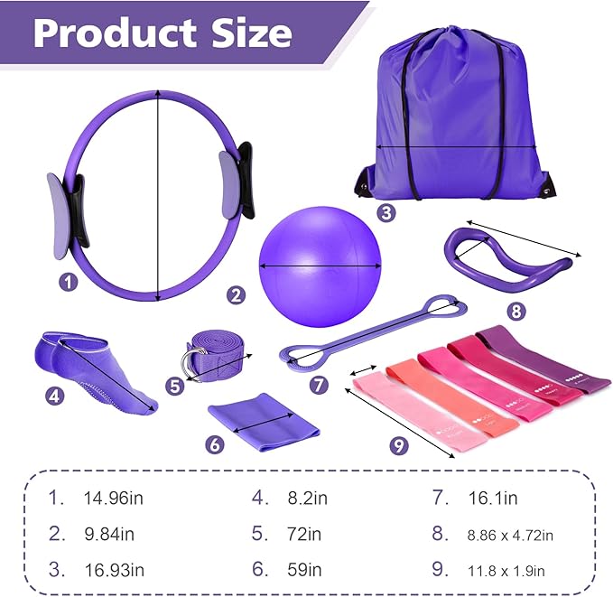 Ideal Swan Pilates Ring Essentials Kit for Women, Home Workout Equipment Set with 9.8” Ball, Resistance Bands, Accessories, Pilates Set for Legs Arms and Thighs（13 PCS）
