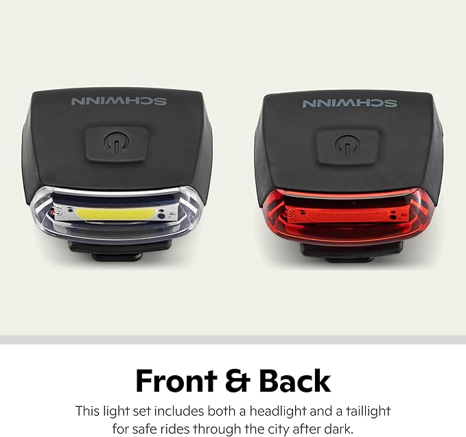 Schwinn Quick Wrap Bike Light Set, LED, 40 or 11 Lumen, Easy to Attach Headlight and Taillight, Tool-Free Install, Battery Operated, for City and Road Riding