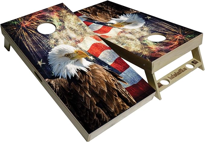 American Flag Series - Premium Cornhole Boards w Cupholders and a Handle - Includes 2 Regulation 4' x 2' Cornhole Boards w Premium Birch Plywood and 8 Cornhole Bags