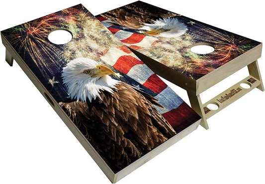 American Flag Series - Premium Cornhole Boards w Cupholders and a Handle - Includes 2 Regulation 4' x 2' Cornhole Boards w Premium Birch Plywood and 8 Cornhole Bags