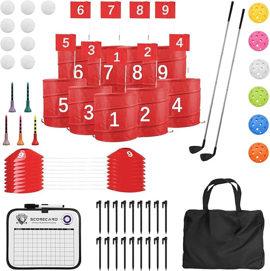 Golf Outdoor Game 9 Holes Set with 2 Clubs for Golf Bucket Yard Game, Family and Friends Gathering, Suitable for Backyard, Park, Beach, Lawn