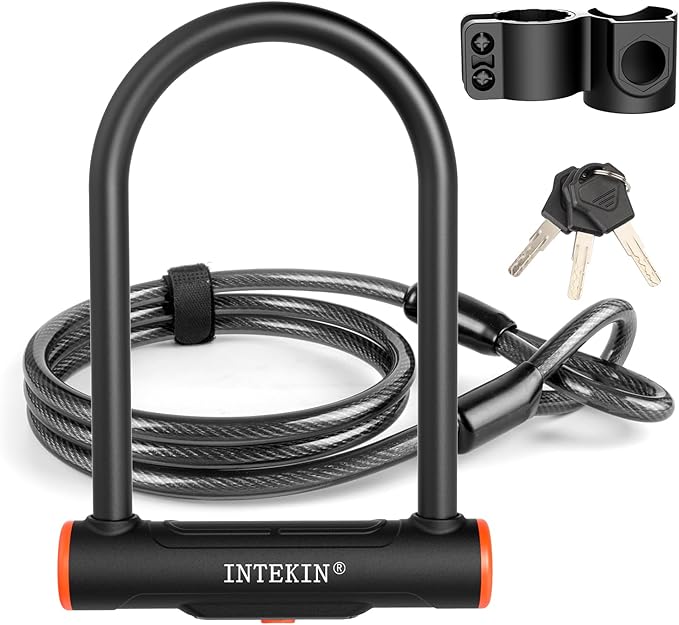 Bike U Lock Heavy Duty Bike Lock Bicycle Lock, 16mm U Lock and 3ft / 5ft / 6ft Length Security Cable with Sturdy Mounting Bracket for Bicycle, Motorcycle and More