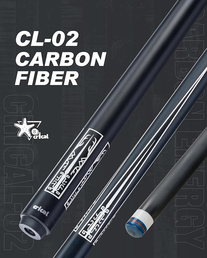 CRICAL Carbon Fiber Pool Cue Stick 58" Billiard Cue Sticks Professional Low Deflection Pool Sticks with 3/8 * 8 Pin Joint and 12.5mm Tip