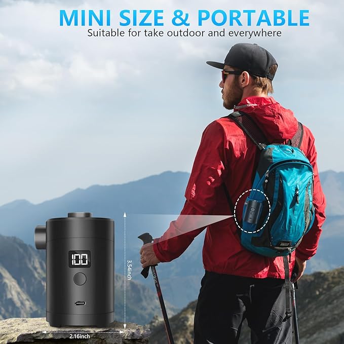 Portable Electric air Pump,Type-c Charging,Inflate Deflate for Pool Floats, Air Bed, Air Mattress Swimming Ring, Vacuum Storage Bags