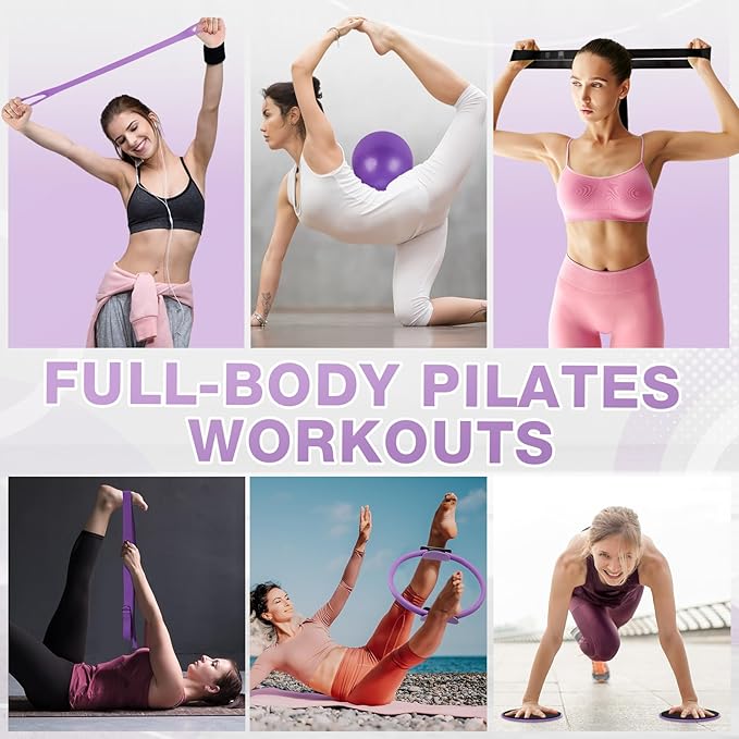 Set of 6 Style Pilates Home Equipment Set Pilates Essential Kit Workout Accessories 14 Magic Circle Mini Exercise Ball Yoga Strap Silicone Tension Strip Tension Band Sliding Plate