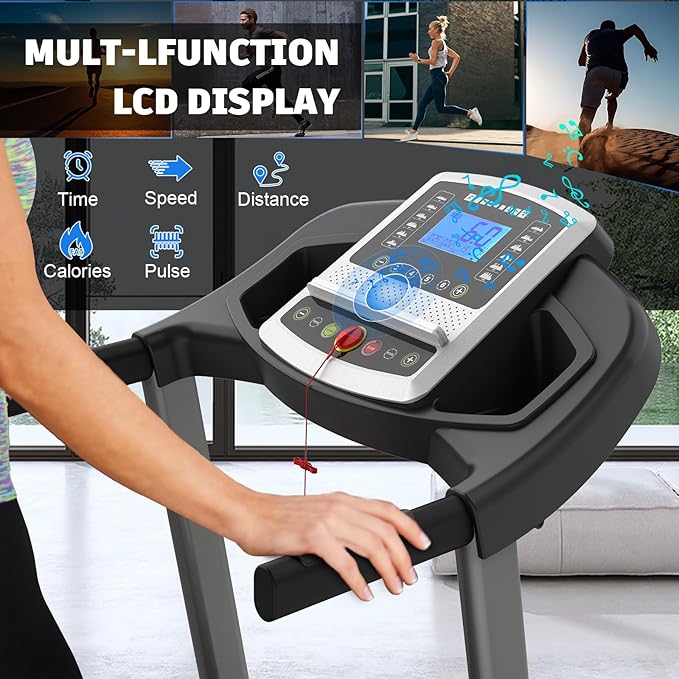 3.5HP Folding Treadmill for Home Use - 330 lb Weight Capacity, 17" Wide Belt, 7.5 MPH Speed, Quiet Motor, LED Display, Heart Rate Monitor - Perfect for Compact Spaces