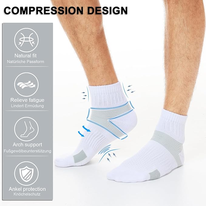 6-Pair Cushion Sports Socks Men Women Tennis Sock Ankle-support for Basketball Baseball Running Hiking Padel..